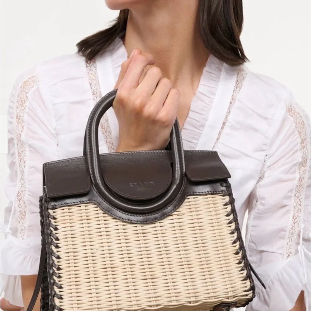 Staud Maude Wicker Carryall - Espresso Brown - Picture 4 of 8